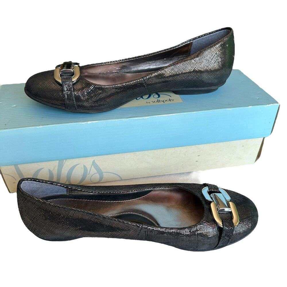 Vintage Shoes Womens Size 8 Flats Black Silver Metallic Buckle Comfort Brand New